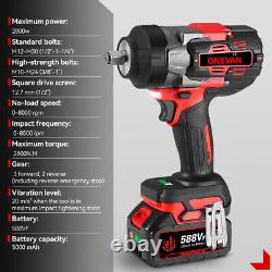 2800Nm Cordless Electric Impact Wrench Gun 1/2'' High Power Driver With 2x Battery