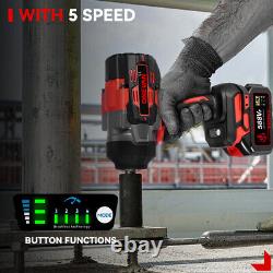 2800Nm Cordless Electric Impact Wrench Gun 1/2'' High Power Driver With 2x Battery