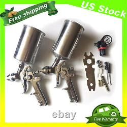 2 pcs HVLP spray gun kit Auto Paint Car Primer Basecoat Clearcoat Silver