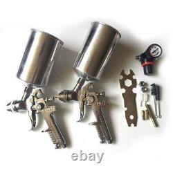 2 pcs HVLP spray gun kit Auto Paint Car Primer Basecoat Clearcoat Silver