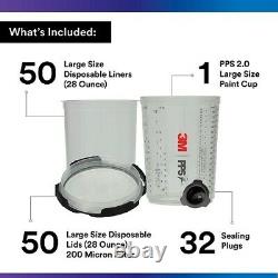 3M PPS 2.0 Spray Gun Cup, Lids, Liners Kit, Large, 28oz, 200-Micron Filter, 26024
