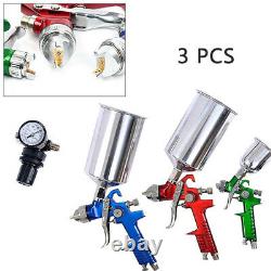 3 HVLP Air Spray Gun Kit Auto Paint Car Primer Detail Basecoat Clearcoat Superb