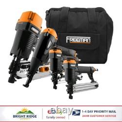 4-Piece Pneumatic Nailer and Stapler Kit with Canvas Bag for Construction