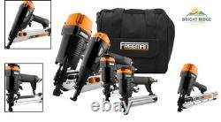4-Piece Pneumatic Nailer and Stapler Kit with Canvas Bag for Construction