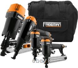 4-Piece Pneumatic Nailer and Stapler Kit with Canvas Bag for Construction
