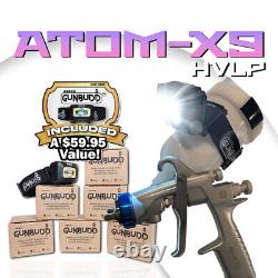 ATOM Mini X9 HVLP Auto Paint Gravity Feed Air Spray Gun Kit With FREE GUNBUDD