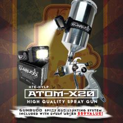 ATOM X20 HVLP Auto Paint Spray Gun Kit Basecoat/Clear Coat + Free GunBudd