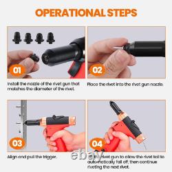Air Rivet Gun Kit with 3/32, 1/8, 5/32, 3/16 Rivet Nozzles Upgraded 360 De