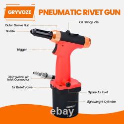 Air Rivet Gun Kit with 3/32, 1/8, 5/32, 3/16 Rivet Nozzles Upgraded 360 De