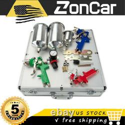 Air Spray Gun Kit Auto Paint Car Primer Detail Basecoat Clearcoat with Case
