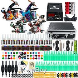 Beginner Tattoo Kit 4 Machine Gun 40 color Ink Power supply needle Grip Tip Set