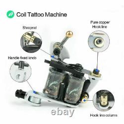 Beginner Tattoo Machine Kit Tatto Gun Power Supply Needles Ink Tip Grip Box Set