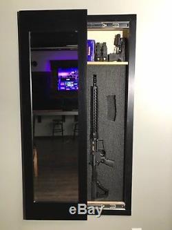 Black Hidden storage mirror In-wall gun safe concealment cabinet rifle ar pistol