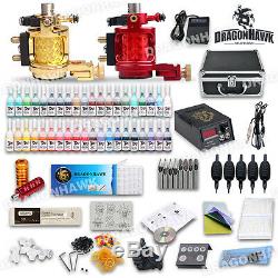 Complete Beginner Rotary Tattoo Machine Kit 40 Color Inks 2 Gun Power Supply Set