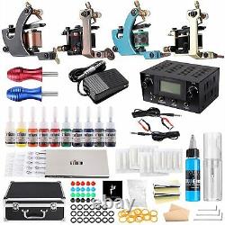 Complete Tattoo Kit 4 Machine Gun Power Supply 20 Needles Inks Tip Grip Suitcase