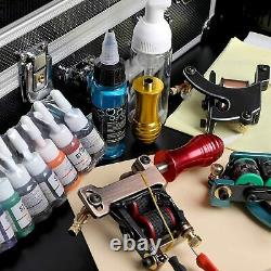 Complete Tattoo Kit 4 Machine Gun Power Supply 20 Needles Inks Tip Grip Suitcase