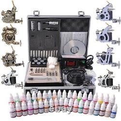 Complete Tattoo Kit 8 Machine Gun 40 Ink Power Supply Grip Tip Needle with Case