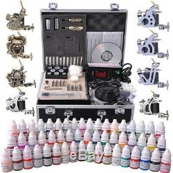 Complete Tattoo Kit 8 Machine Gun 54 Ink Power Supply Grip Tip Needle with Case