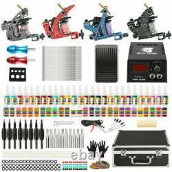 Complete Tattoo Machine Kit 4 Tatto Gun 54 Ink Power Supply Needle Grip Tip Case