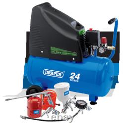 Draper 230V 24L Oil Free Compressor Air Tool Kit Package Spray Gun Washing Gun