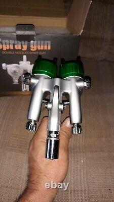 Dual Nozzle Chrome Spray Air Gun Clouds SAT1189 Hvlp Feed Gravity Kit