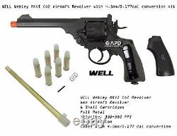 FULL METAL WELL Webley MKVI Co2 Revolver Airsoft Pistol 6mm + 4.5mm 0.177 cal