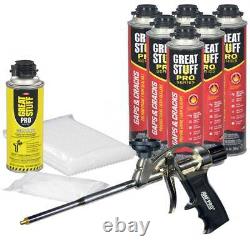 Great Stuff PRO Gaps & Cracks Kit (6) 24 oz Cans, Foam Gun, 100 Straws & Tips