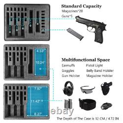 Hard Pistol Cases for 5 Pistols with 2 TSA Locks & Gun Cleaning Kits, 20 Maga