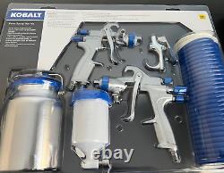 Kobalt 45-Piece Spray Gun Kit with large siphon feed and small gravity-feed NEW
