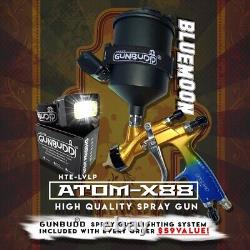 LVLP Atom X88 BLUEMOON Spray Gun Kit with 1.3 and 1.4 Tip and FREE Gunbudd Light