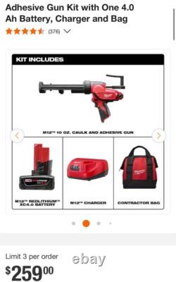 MILWAUKEE M12 10-Ounce Caulk & Adhesive Gun Kit NEW 2441-20 + 6.0AH Battery