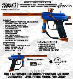 Maddog Azodin Blitz 4 Silver HPA Paintball Gun Marker Starter Kit Blue / Orange