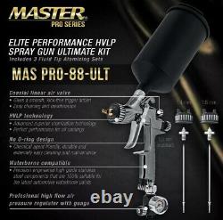 Master Pro 88 HVLP Spray Gun Kit 1.3, 1.4, 1.8 mm Tips, Regulator & Adapter