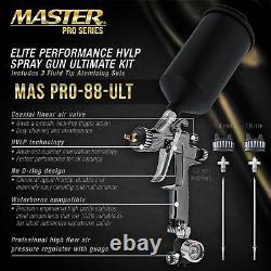 Master Pro 88 HVLP Spray Gun Kit 1.3, 1.4, 1.8 mm Tips, Regulator & Adapter