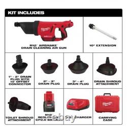Milwaukee 2572B-21 M12 AIRSNAKE Drain Cleaning Air Gun Kit 12V, 2.0Ah Battery