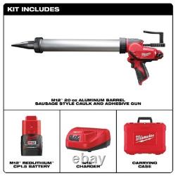 Milwaukee M12 20oz. Caulking and Adhesive Gun Kit, Aluminum Barrel/Sausage