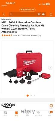 Milwaukee M12 AIRSNAKE Drain Cleaning Air Gun Kit Model (2572B-21)