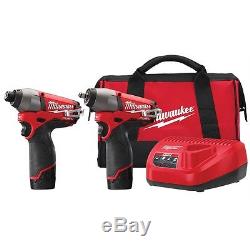 Milwaukee M12 FUEL 12 Volt 3/8 Impact Gun Wrench with Hex Bit Driver Combo Kit