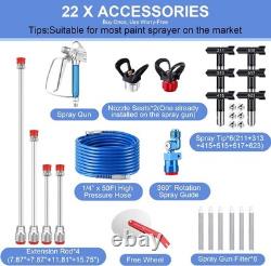 NEW 22Pcs Airless Paint Sprayer Gun Kit 3600PSI 50Ft Hose Reversible Tips Wand