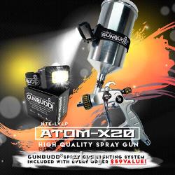 NEW ATOM X27 LVLP Auto Spray Gun With Regulator and Tip Kits with FREE GUNBUDD