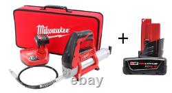 New Milwaukee 2446-21XC M12 Cordless Grease Gun Kit + Milwaukee 48-11-2460 Batt