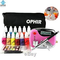 OPHIR 12 Color Nail Inks Pigment Airbrush Gun Air Compressor Kit With Nail Parts