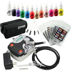 OPHIR 12 Color Nail Inks Pigment Airbrush Gun Air Compressor Kit With Nail Parts