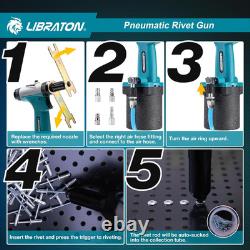 Pneumatic Rivet Gun Kit, Heavy Duty Air Riveter Tool 3/32, 1/8, 5/32, 3/16 w