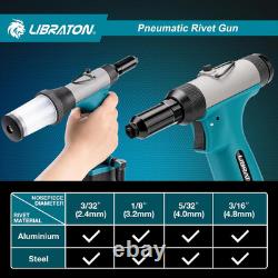 Pneumatic Rivet Gun Kit, Heavy Duty Air Riveter Tool 3/32, 1/8, 5/32, 3/16 w