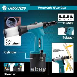 Pneumatic Rivet Gun Kit, Heavy Duty Air Riveter Tool 3/32, 1/8, 5/32, 3/16 w
