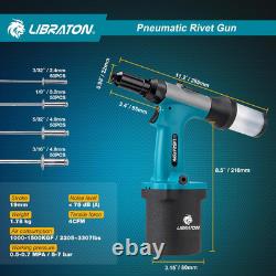 Pneumatic Rivet Gun Kit, Heavy Duty Air Riveter Tool 3/32, 1/8, 5/32, 3/16 w