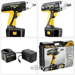Portable Cordless Impact Wrench Kit Drill Gun 24V 1/2 Inch Drive Battery Charger