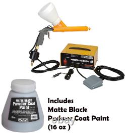 Powder Coating System Electrostatic Paint Gun Kit +16oz Matte Black Powder Paint