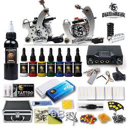Professional Complete Tattoo Kit 2 Top Machine Gun 8 Color Ink 50 Needle